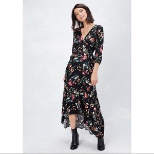 NWT Love Stitch wrap black floral dress sz Lg